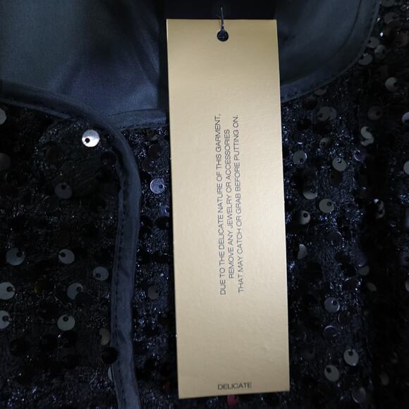 Donna Karan New York Size 4 Black Sequin Short Sleeve Button Up Belted Dress NWT - Picture 15 of 16